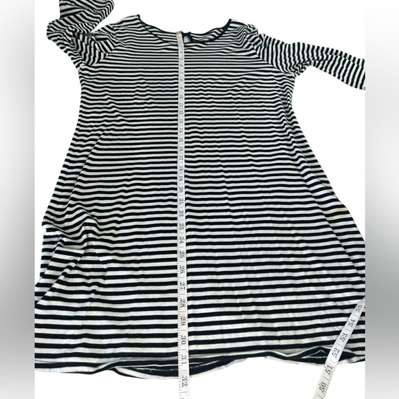 Kate Spade SZ M Black White Striped Ruffle 3/4 Sleeve Shirt Shift Tunic  Dress - Picture 6 of 10